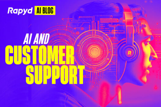 A guy with headphones and a Rapyd logo, representing AI and customer support